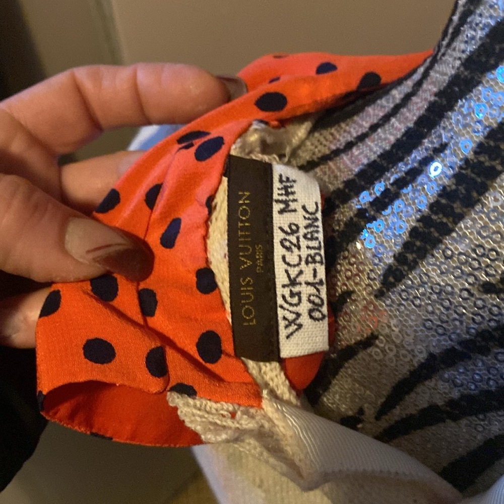 LOUIS VUITTON sz XS Polkadot and ladybug cream sweater DAMAGED/upcycle repurpose